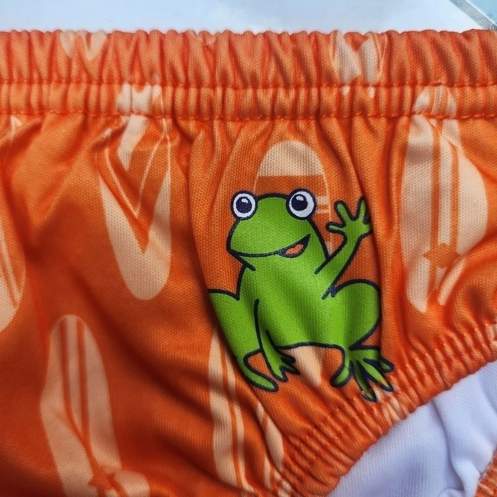 Swim School Swim Diaper Reusable Boy Orange Frog Graphic Size 6 Months 13-18lbs